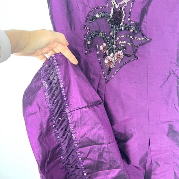 NWT Dupioni Silk Purple Dress Sz S Beaded Whimsygoth Victorian Glam Edwardian - Picture 7 of 10